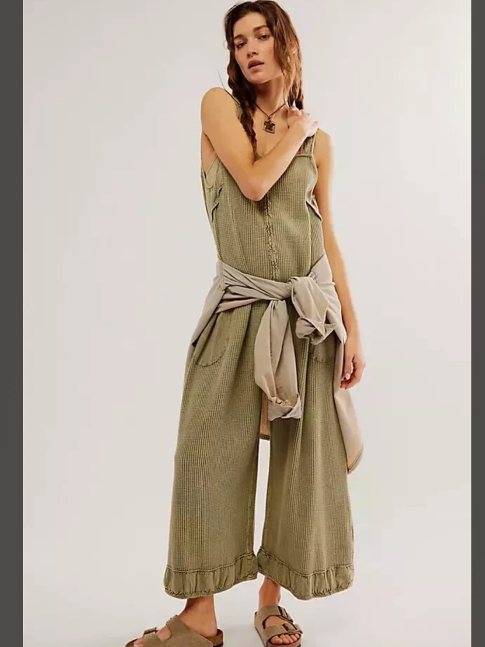 Free People One Callie Waffle Wide Leg Romper